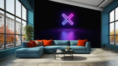 Blue and purple neon light icon isolated in black background. Vibrant colors, laser show. 3d rendering - illustration. Wall mural