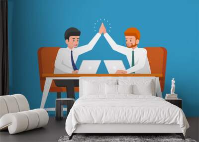 businessman giving high five to each other. Wall mural