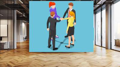 Isometric business people putting their hands together Wall mural