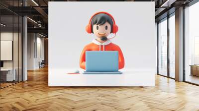 3d icon people and online support person in customer service with headset Wall mural