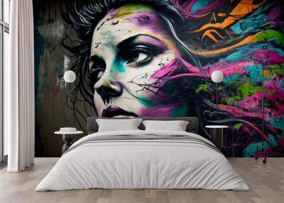  A Portrait of a Woman through Colorful Abstract Art- Ai generated Wall mural