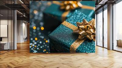 Christmas gift box with ribbon Wall mural