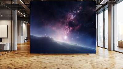 Milky way galaxy with blue and purple nebula space made with generative AI tools Wall mural