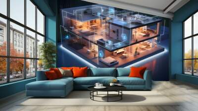 Interior illustration of futuristic smart home with artificial intelligence building concept	 Wall mural