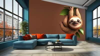 Cute Cartoon Sloth Banner with Room for Copy (Generative AI) Wall mural