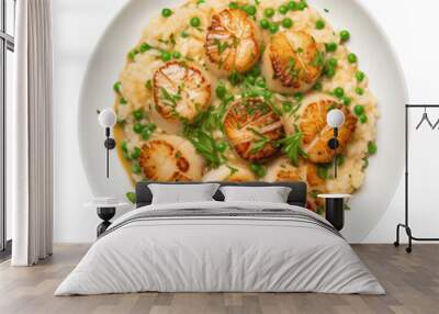 Delicious Plate of Scallop Risotto Isolated on a Transparent Background  Wall mural