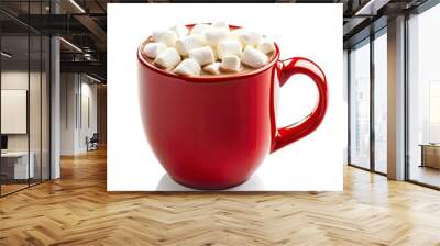 Delicious Red Cup of Hot Chocolate with Marshmallows Isolated on a White Background Wall mural