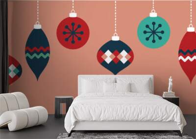 Pink Christmas Ornaments Banner Wall mural