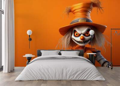 Spooky Cartoon Halloween Evil Scary Scarecrow Character with Space for Copy Wall mural