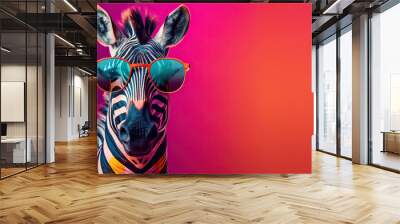 Zebra Wearing Sunglasses on a Colorful Background (Generative AI) Wall mural