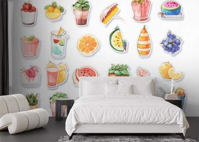 Summer Themed Stickers: Food, Table Setting, Concept Art, Watercolor Style, Juice, Desserts Wall mural