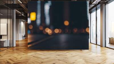 night city street bokeh effect, dark blurry background with lights, generative AI Wall mural