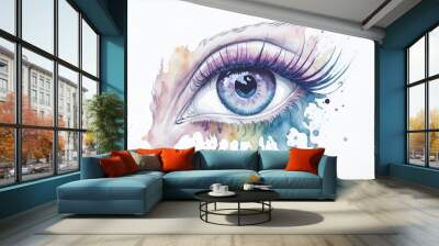 woman eye watercolor paintbrush isolated on white, generative ai Wall mural