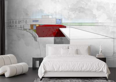 Modern architecture computer generated illustration watercolor s Wall mural