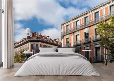 Old luxury residential buildings with balconies in Serrano Street in Salamanca district in Madrid Wall mural