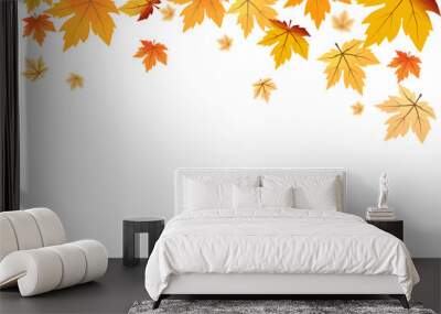 Autumn foliage PNG. on isolated transparent background. Abstract wallpaper design with maple leaves, line art. Elegant botanical in fall season . Wall mural