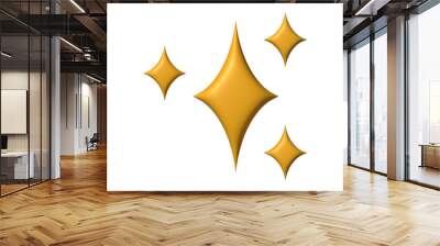 3D Gold star sparkle emoji. Cute shiny star shaped object.  Festive decoration twinkling stars. Wall mural