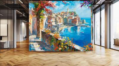 beautiful oil painting of an old mediterranean european town Wall mural