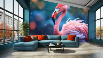 beautiful portrait of a flamingo bird with a blurred background Wall mural