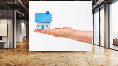 hand holding house model, Property investment and house mortgage financial concept Wall mural