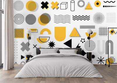 Set of abstract shape background with black yellow, Set of 100 geometric shapes. Memphis design, retro elements Wall mural