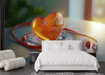 A 3Drendered stethoscope wraps lovingly around a grateful heart, illustrating a heartwarming healthcare moment Wall mural