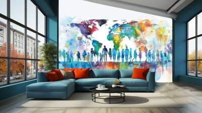 A fantastic watercolor of a medical conference discusses global health issues, featured on an isolated minimal with white background Wall mural