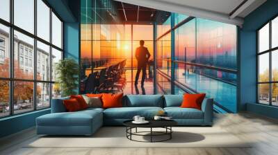 A futuristic workplace where internal communication has evolved to seamlessly integrate email, chat, and video conferencing Wall mural