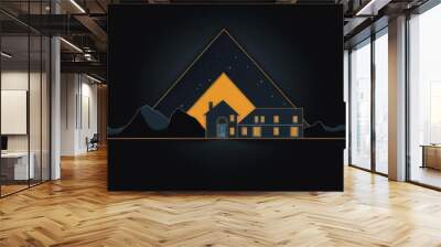 A minimalist design featuring a pointing hand and a house or main page icon on a dark backdrop Wall mural