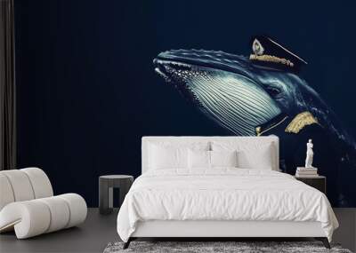 A surreal image of a whale dressed in a naval uniform, symbolizing majesty and oceanic exploration in an artistic manner. Wall mural