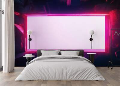 A vibrant, glowing frame with neon pink edges, surrounded by dark textures, perfect for digital art and modern design projects. Wall mural