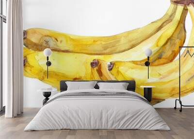 A vibrant watercolor illustration of bananas showcasing their bright yellow color and smooth texture, perfect for dietary themes. Wall mural