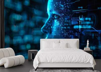 Closeup cyber concept of innovative business strategies merging human insights and advanced AI tools, Sharpen Cinematic tone with blur background and no text, logo brand in photo Wall mural