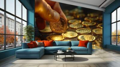 Collectors and traders alike assess gold coins for their numismatic value, beyond their weight in precious metal, business concept Wall mural