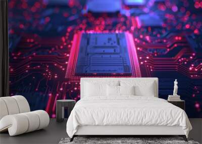 Conceptual minimal banner featuring a cyber computer breakdown with dynamic digital components with copy space Wall mural