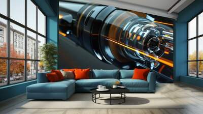 Detailed view of a sleek hyperloop pods magnetic propulsion system, with space for text Wall mural