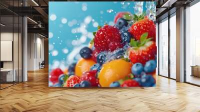 Dive into a colorful array of natures sweetest offerings, featuring an explosion of flavor from every fruit imaginable with copy space Wall mural