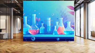 Embrace environmental protection with a graphic poster of a science lab, featuring beakers and flasks dedicated to saving water, Sharpen banner template with copy space on center Wall mural