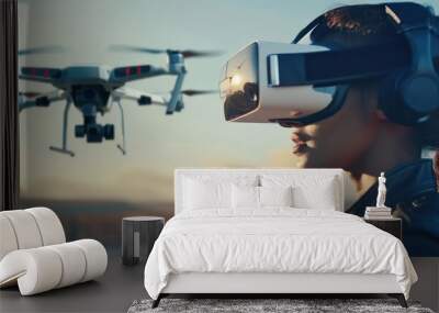 Highdefinition shot of a virtual reality headset used for piloting a transport drone, with ample copy space Wall mural