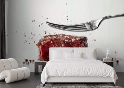 Ingenious food scientists develop a groundbreaking, ultramodern meat alternative that puzzles traditional chefs, isolated on white Wall mural