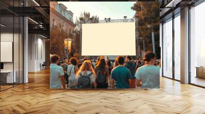 Set against the lively atmosphere of an outdoor festival, the creative white blank mockup draws the crowd s interest, white blank poster billboard Sharpen with large copy space Wall mural