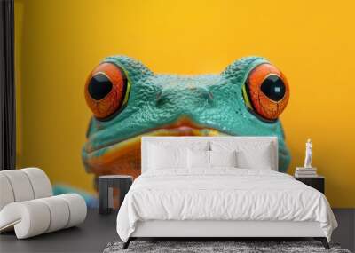 Showcasing a closeup halfbody of a charismatic amphibian as a fitness coach Wall mural