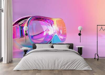 Stylish and colorful sunglasses reflecting vibrant hues on a smooth surface, perfect for a modern lifestyle. Wall mural