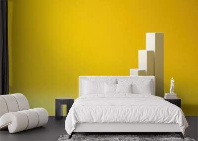 Stylish white growth bars on a vibrant yellow background, illustrating progress and success in business. Wall mural