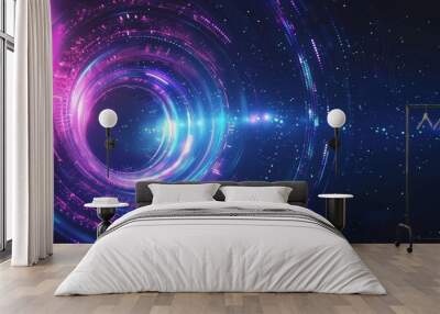 The futuristic space banner captures an abstract technology background with digital hitech circles, sparking imagination, Sharpen banner template with copy space on center Wall mural