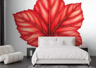 Vibrant red maple leaf on a white isolated background. Wall mural