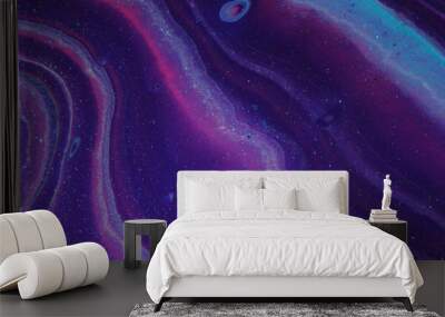 Bright purple and neon pink coalesce to create pathways through the cosmos in this dark abstract painting for backgrounds. Wall mural