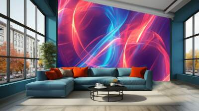 an abstract design with neon red and blue elements forming whimsical and playful curves. The artistic pattern evokes a sense of creativity and movement, ideal for backgrounds, Wall mural