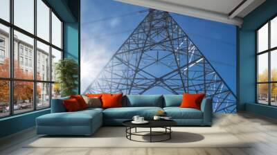 High-voltage transmission lines are used to transmit electric po Wall mural