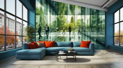 Eco-friendly featuring sustainable building with green environment and trees. Wall mural